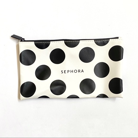 Sephora Bags Sephora White Black Polka Dot Vegan Leather Zip Up
